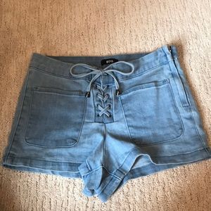 BLUE DENIM SHORTS MID-LENGTH LACED